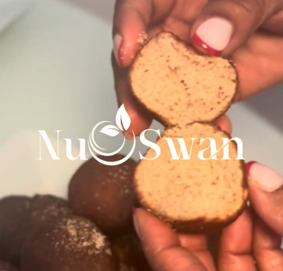 Close-up of gluten-free, low-carb fried dough balls with a cinnamon dusting